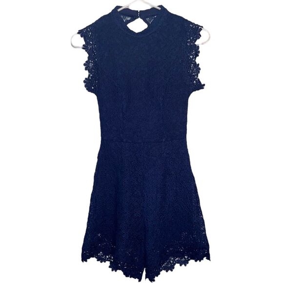 Women’s Mi ami navy blue lace open back shorts and short sleeved romper size xxs - Picture 1 of 6